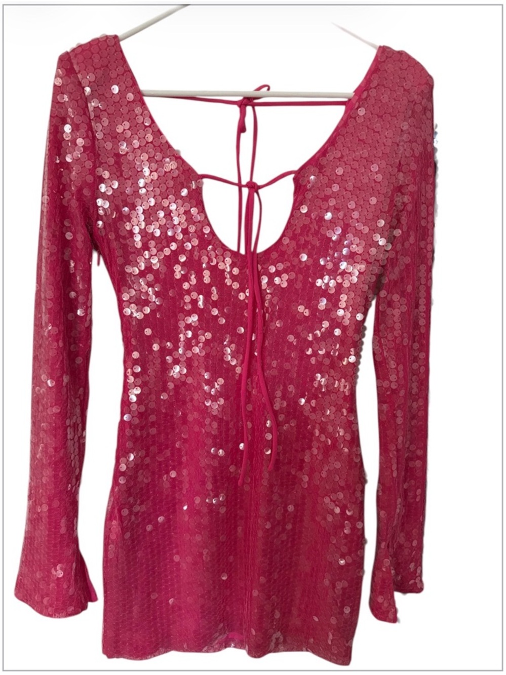 Sequin Tie-Front Mini Dress in Pink